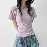 スリムフィット🌟スパンデックス ベーシック プレーン ショートスリーブ Tシャツ(8 colors)