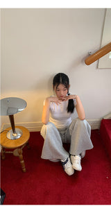 Wide banding lace bootcut pants