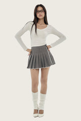 Crepe lace pleated skirt, Gray