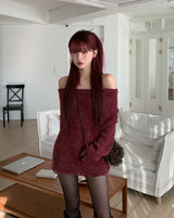 [Wool 25%] Kae Mix Damage Off-Shoulder Knit