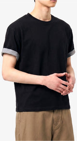 Rolled-Sleeve Cropped Short-Sleeve T-Shirt Black
