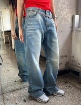 [Unisex] ビンテージダメージデニムパンツ