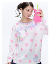 BETWEENAND "Berry Holiday" サマーカラーブロックサンプロテクトルーズ長袖Tシャツ