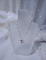 [(G)I-DLE Shuhua Necklace] ミスティックバタフラインレイヤードネックレス - Silver color