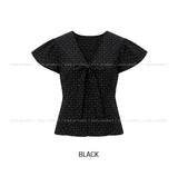Enne Dot Ribbon Pintuck Blouse
