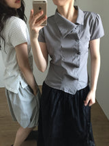 Unbalanced draping blouse (2color)