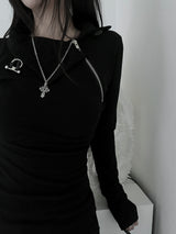 high neck zipper polar T (2color)