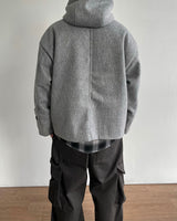 Carbon Wool Hooded Half Coat