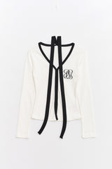 Logo Muffler V-neck Top White