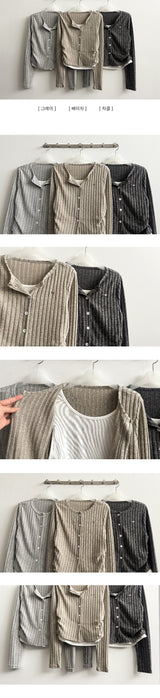 Cardi side-shirring badge ribbed knit cardigan