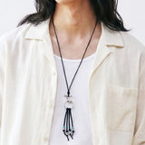 turquoise & leather cord beads necklace black