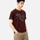 ロールスリーブクロップド半袖Tシャツ ジオグラフィ バーガンディ