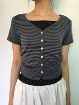 Striped V-neck Short Sleeve (2color)