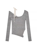 Uncut strap ribbed long-sleeved top