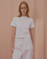 ウェーブパールリボンクロップTシャツ-WHITE