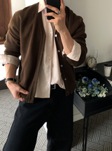  Deface Daily Semi-Cropped V-Neck Overfit Cardigan
