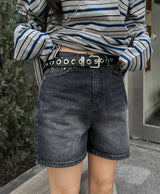 Linear washing denim short pants