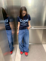 バル ドット レタリング セミクロップ ショートスリーブ Tシャツ