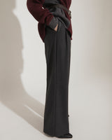 WOOL DOUBLE PLEATED SLACKS [CHARCOAL]