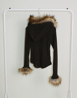 デッカウルフジョットフード付きファーニットジップアップジャケット (Wool Jacket)