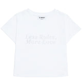 'LESS RULES MORE LOVE' クロップドTシャツ ホワイト (ホットフィックス) [WOMAN]