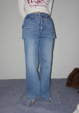 WRAP LAYERED BOOTS CUT DENIM PANTS