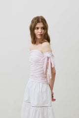 RIA ONE-SHOULDER SHIRRING TOP / PALE LAVENDER