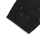 Curved Double Knee Denim Pants - Black