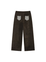 VELVET STRIPE WIDE PANTS (BROWN)