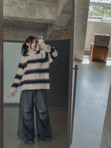 ブレッドモヘアストライプニット