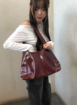レキシスタッドレザーボーブショルダーバッグ