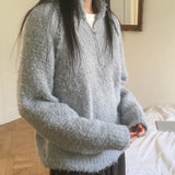 Zickle Loose Fit Half Zip-Up Boukle Knitwear