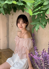 #Cancan Puff Shirring Short Sleeve Blouse (2color)