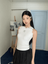 cat lace bow sleeveless tee