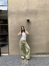 khaki cotton jeans wide casual pants