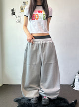 Seazny Contrast Side Pintuck Balloon Pants with Keyring 4color