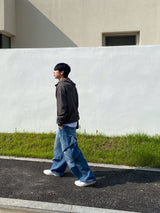 Washing diagonal balloon cargo denim pants 2C