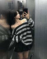 [MADE] Coming, striped off shoulder T-shirt