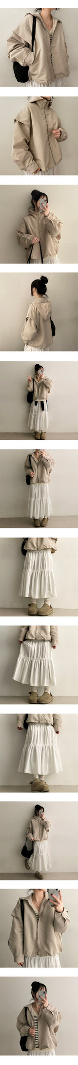 Sharmon incision layered hooded jumper