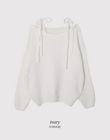 ピュアウールフラッフィーリボンオフショルダーニット (5color)