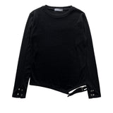 アイレットバックルボタンヘムストラップロングスリーブティー(3 colors)