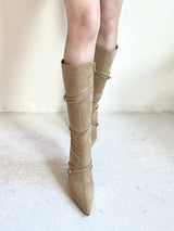 1068. Strap buckle stiletoe long boots heel (2color)
