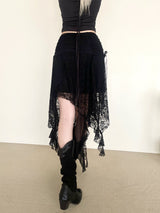 1370. Lace slit ribbon long sk (2color)