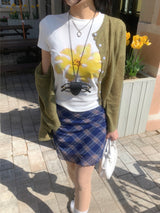Blooming Chek Banding Mini Skirt