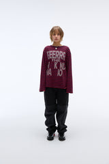 Weekend warrior typography printing stripe long sleeve (Red)