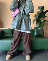 (UNISEX) LEATHER FAUX-LEATHER AUTUMN BOXY ルーズフィットフィールドジャケット – KHAKI