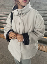 Rumber Check Color Matching Overfit Hood Padding Jumper