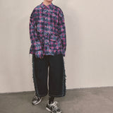 smoke wash check shirt_purple