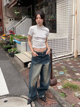 リブハーフネックTシャツ (4C)