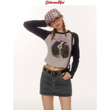 リボンドッグデザインラグラン長袖Tシャツ